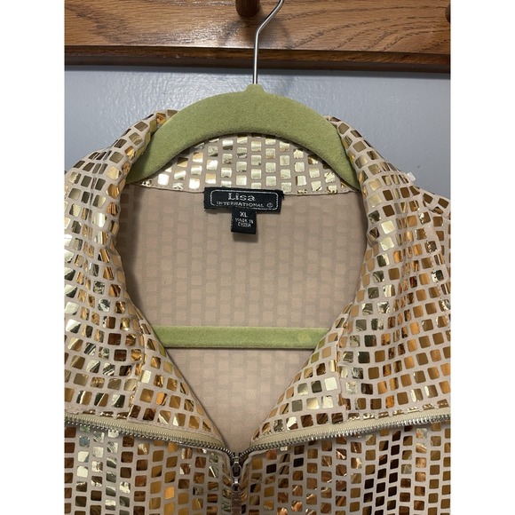 Lisa International Gold Sequin Jacket/Shirt Size Xl Full Zip, Classy, Sexy - Picture 3 of 3